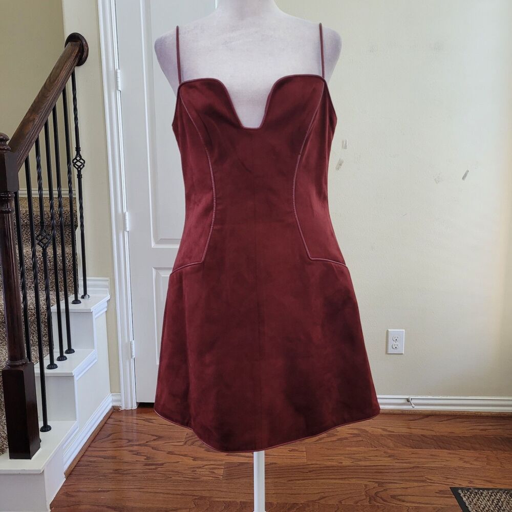 JW PEI Eva Spaghetti Strap Sueded Dress Burgundy Women 6 Mini Party Nightout - Picture 3 of 17